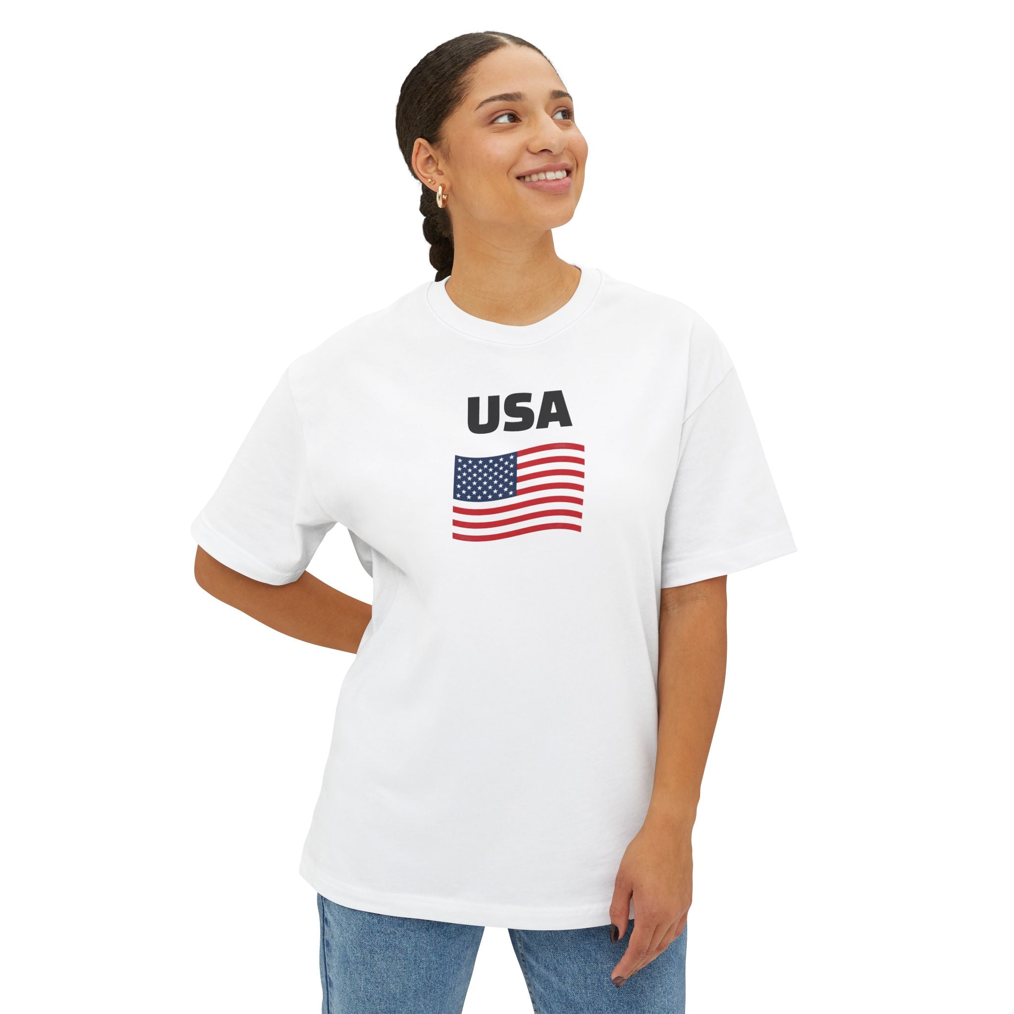 USA Flag Boxy Tee — Oversized American Graphic T‑Shirt